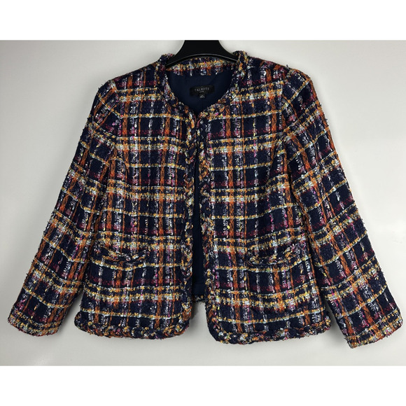 Talbots Tweed Jacket Sunflower Plaid Pockets Women's Size 14P 14 Petite Office - Picture 9 of 9